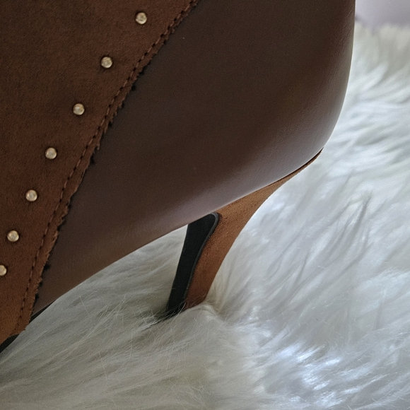 Rouge! Brown Suede Ankle Booties with Stud Accents - Picture 3 of 5